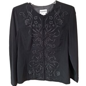 Y2K Black Floral Embroidered Loop Button Jacket Formal Goth Women Size 16